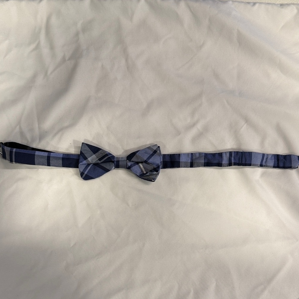 Tommy Hilfiger Navy and White Plaid Bow Tie